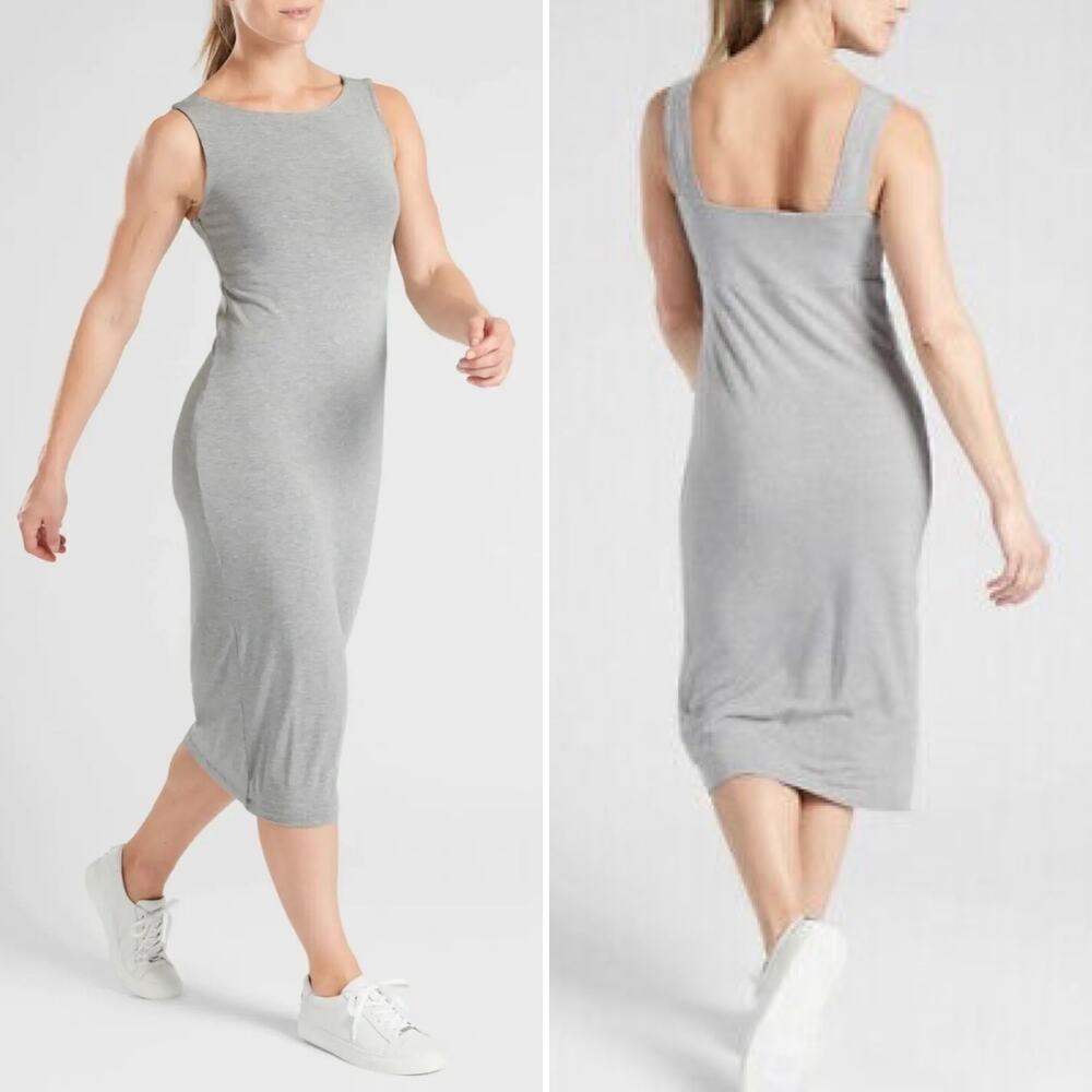 Athleta Sleeveless Santorini Stretch Midi Dress in Heather Gray, Size Small